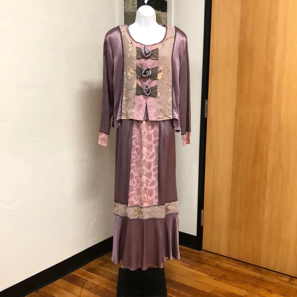 Two Piece Vintage Spencer Alexis Silk Plum and Lavender Maxi Skirt Set Size 4